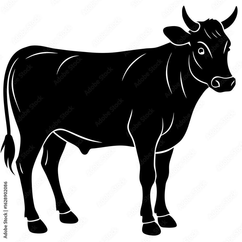 Fototapeta premium Standing Cow Silhouette | Farm Animal Vector Art