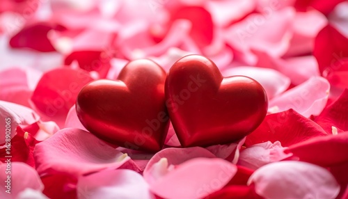 Two red hearts on rose petals (1)