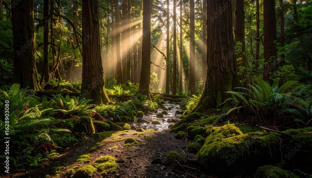 Fototapeta premium Forest Path Illuminated By Sunlight