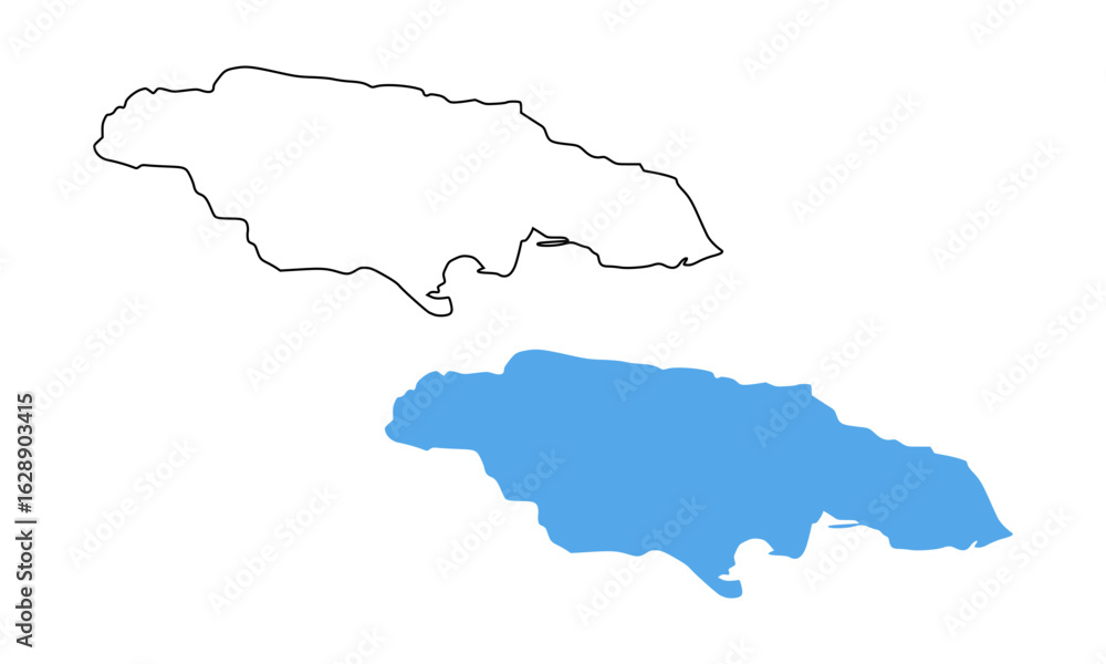 Fototapeta premium Jamaica Country Map. Blue silhouette and outline isolated on white background 