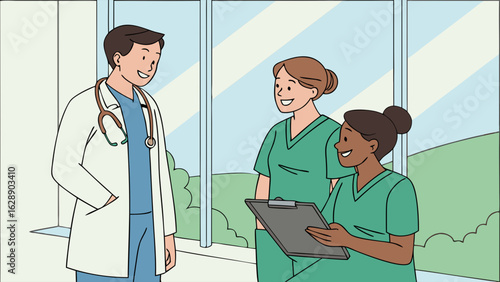 Medical Professionals Conferring in a Clinic.