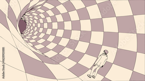 Person in a Checkered Tunnel of Illusion.