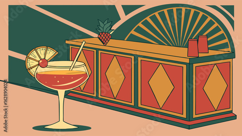 Retro Cocktail and Bar Counter Illustration.