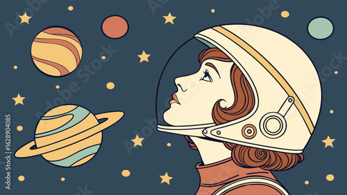 Retro Spacewoman Contemplating the Cosmos.