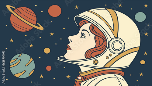 Retro Spacewoman Gazing at the Cosmos.