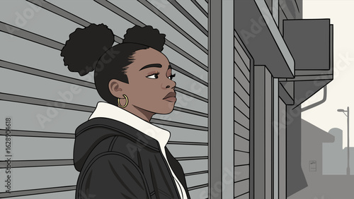 Thoughtful Young Woman Leaning Against a Building.