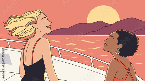 Two Women Enjoying a Sunset Cruise 1.