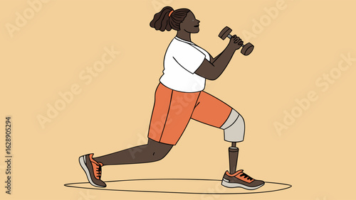 Woman with Prosthetic Leg Lifting Weights.
