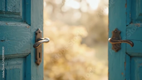 Blue Doors Slowly Opening to the Light