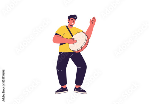 Happy Man Playing Banjo and Dancing in a Colorful Illustration