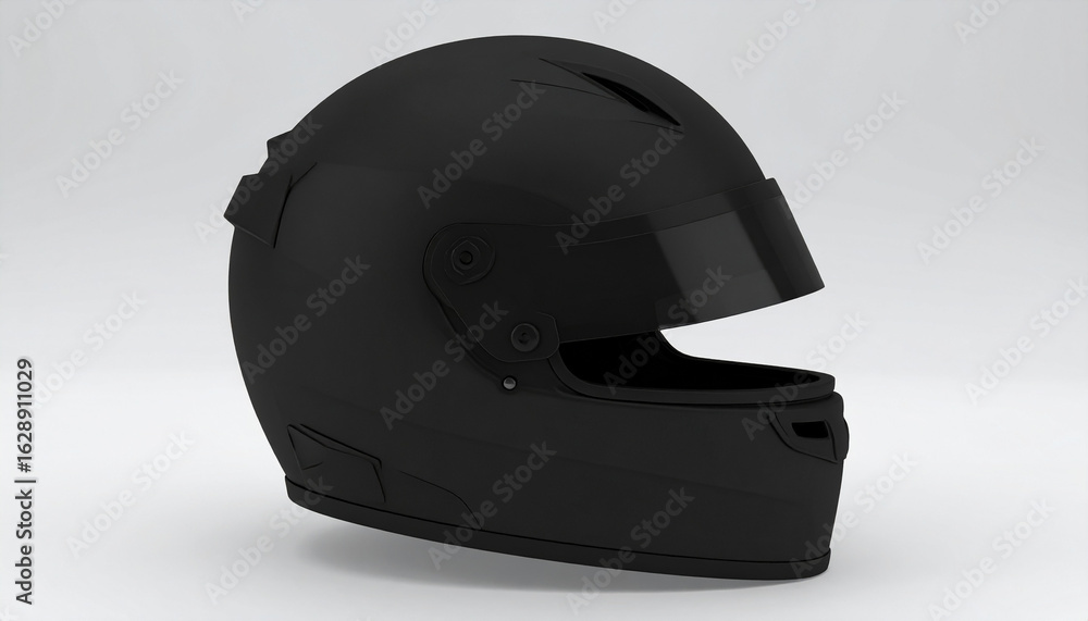 Fototapeta premium Black motorcycle helmet on a plain background