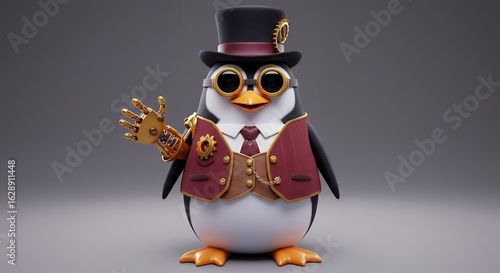 Steampunk penguin character illustration