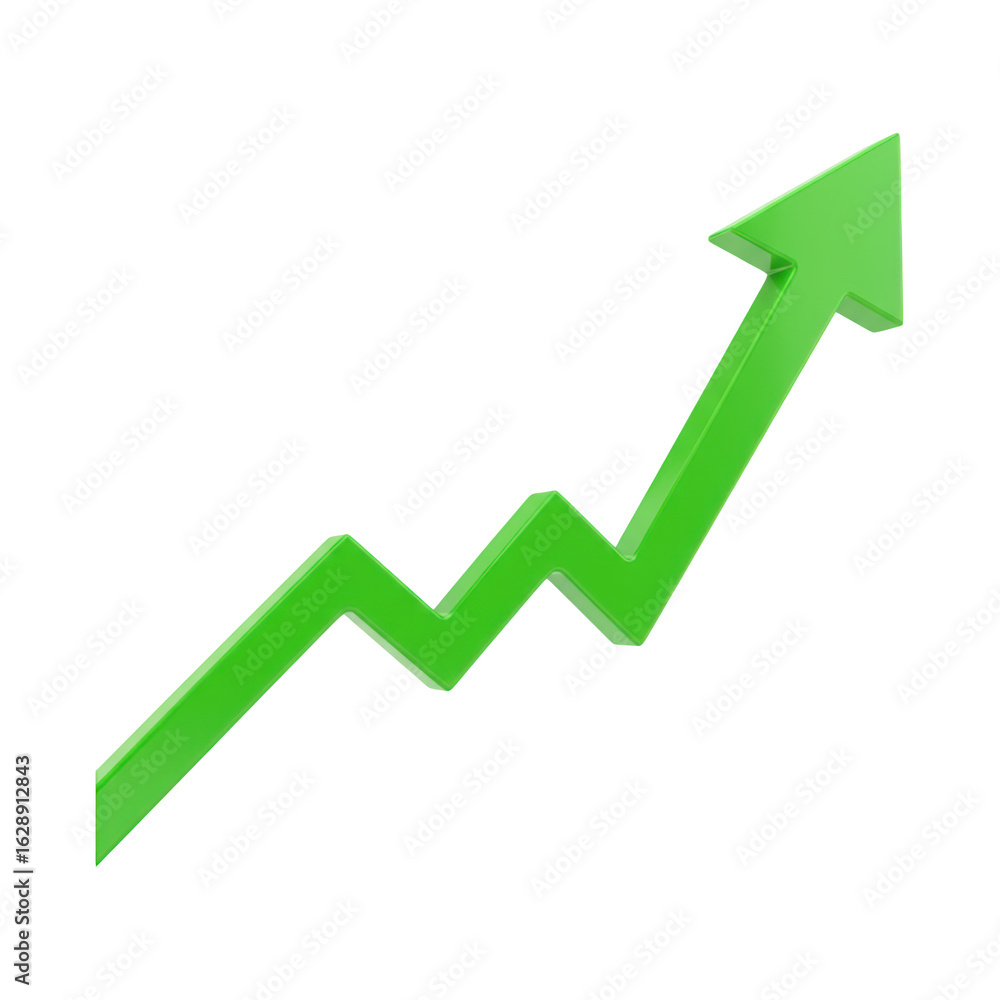 A 3D Green Arrow Chart Illustrating Upward Trend and Financial Growth Concepts A 3D Green Arrow Chart Illustrating Upward Trend and Financial Growth Concepts