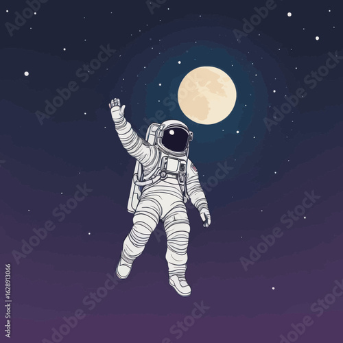 Astronaut Floating in Space with Full Moon and Stars