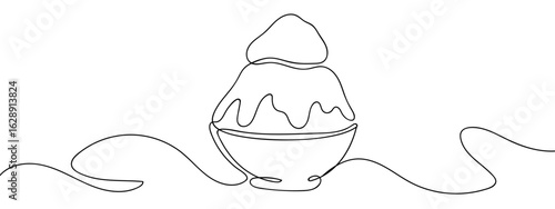 Continuous vector line of bingsu, transparent background, food illustration, sweet, ice, stroke correction.