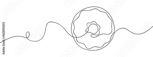 Continuous vector line drawing of donut, transparent background, food illustration, dessert, sweets, stroke editable.