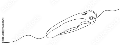 Continuous vector line drawing of a folded pocket knife. Transparent background. Weapon. Danger. Sharp. Editable stroke.