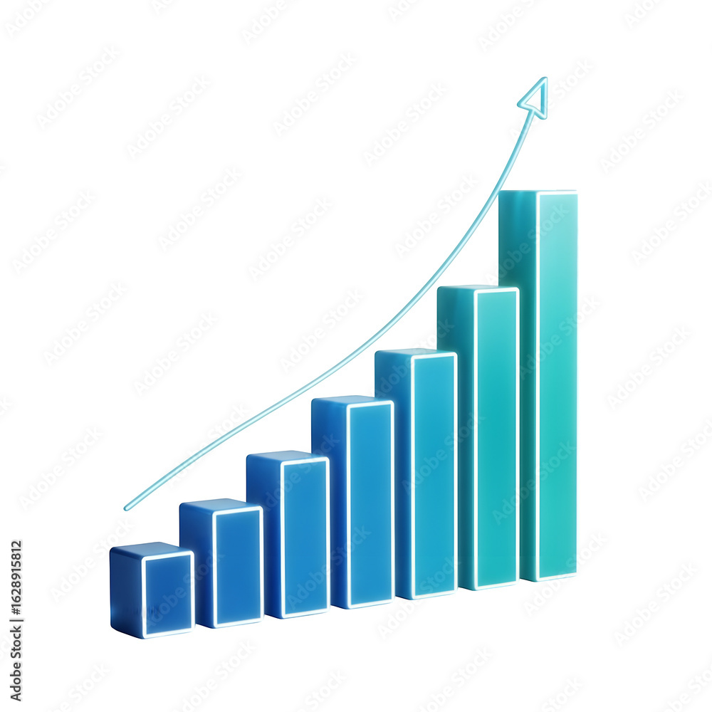 3D Bar Graph Showing Upward Trend with Arrow chart data 3D Bar Graph Showing Upward Trend with Arrow chart data