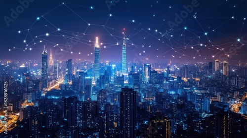 Wallpaper Mural futuristic network city landscape showcasing connected infrastructures and communication technologies reflecting global connectivity and advanced data transmission in urban settings Torontodigital.ca