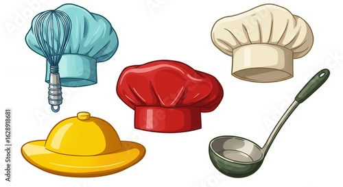 Chef hats and ladle illustration