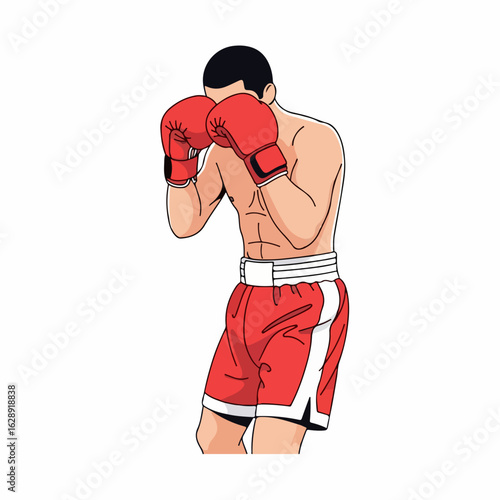 Determined boxer in fighting stance ready for intense championship match with focus