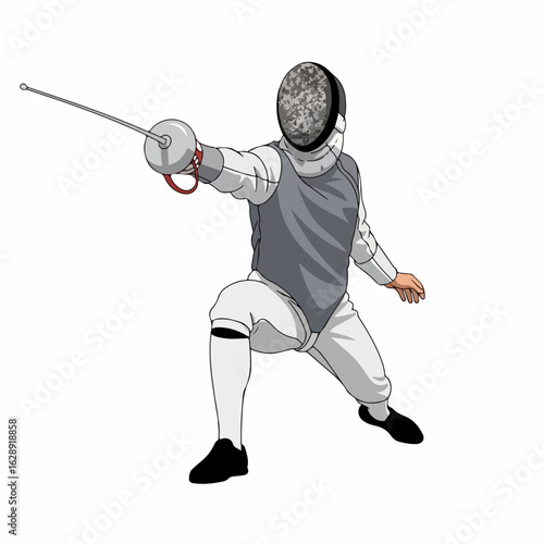 Fencer lunges forward in competition, poised for victory with focused intensity and athletic grace.