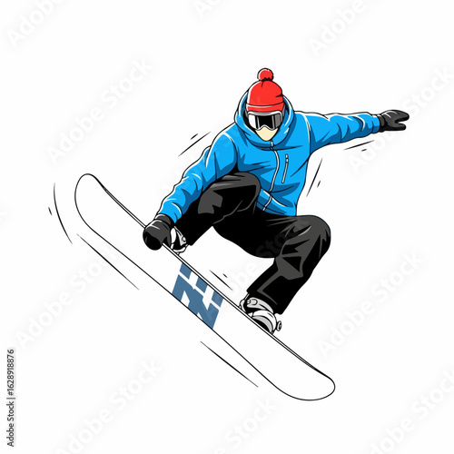 Dynamic snowboarder catching air during exhilarating winter sport jump captured in action