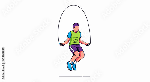 Energetic man jumping rope, showcasing fitness and active lifestyle with dynamic movement and vibrant attire