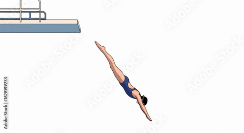 Dynamic diver plunges gracefully from springboard capturing peak athletic performance and competitive spirit
