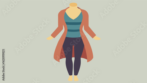 A chunky knit wrap cardigan over a fitted tank top and formfitting leggings ideal for a hot yoga flow.. Vector illustration