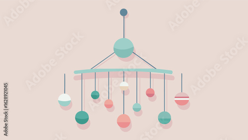 A handcrafted dreamy mobile made of soft pastelcolored yarn and delicate beads hanging above a babys crib..
