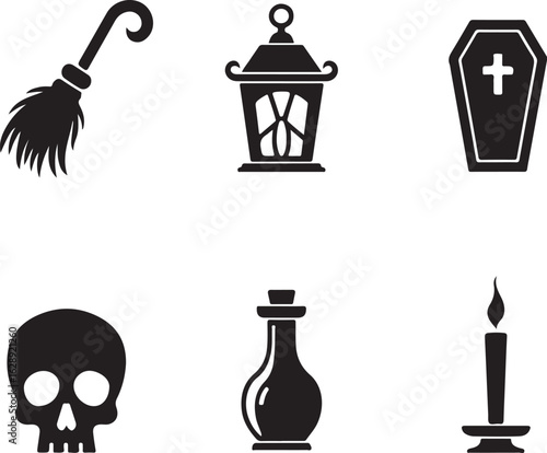 Spooky Halloween icons for festive decorations and spooky themes