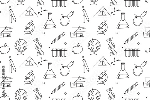 seamless educational pattern with school and learning icons including graduation cap book pencil ruler light bulb apple