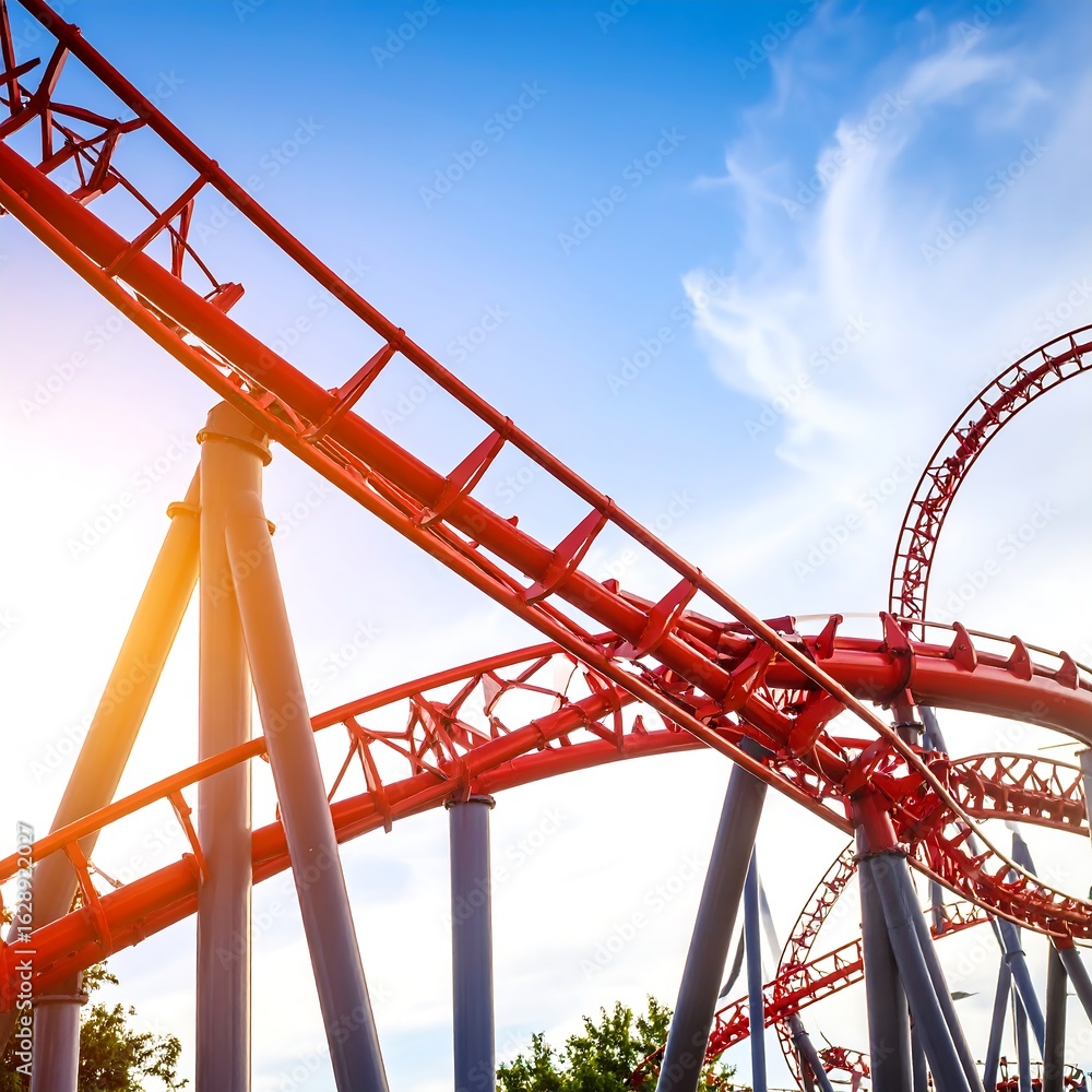 Roller coaster tracks against a vibrant sky Roller coaster tracks against a vibrant sky