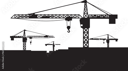 urban skyline with multiple construction cranes vector graphic industrial development and architecture site illustration
