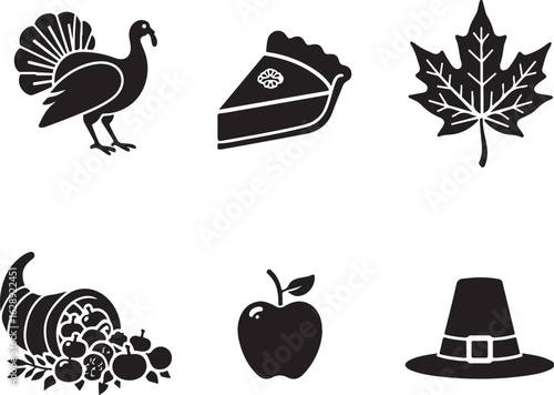 Celebrate harvest abundance with festive Thanksgiving icons for holiday design