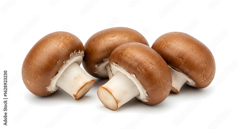 Fototapeta premium Fresh cremini mushrooms, perfect for healthy cooking and culinary creations, isolated against a clean white backdrop for vibrant food photography