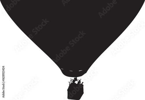 Black silhouette of a hot air balloon with passengers in a basket against a white background vector
