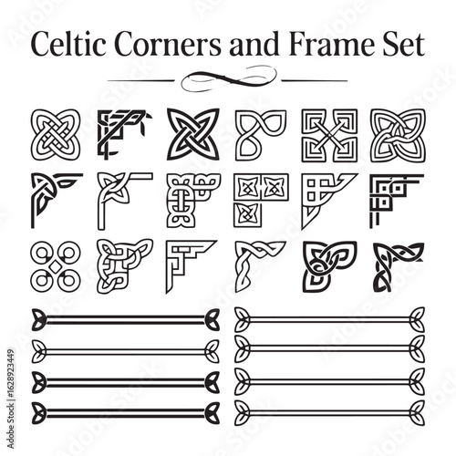 vintage celtic corner and frame collection vector pack with 24 decorative elements featuring interwoven knot patterns