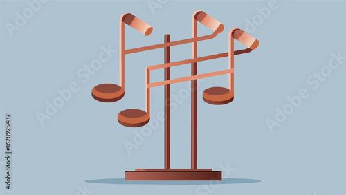 A freestanding sculpture made of intertwined copper pipes each representing a specific note or beat of the song. Vector illustration