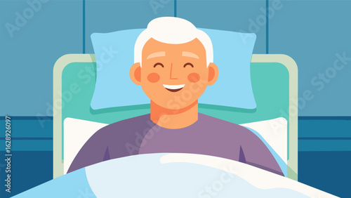A hoe patient resting peacefully in a comfortable bed a soft smile on their face as they let go of pain and suffering and find a sense of inner calm.