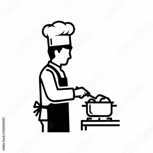 Chef Cooking on Stove with Pot for Culinary Arts, Restaurant Websites, Cooking Blogs, Recipe Cards, and Food Education Content  