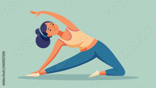 A gentle side stretch encouraging the release of negative emotions and tension held in the body.. Vector illustration