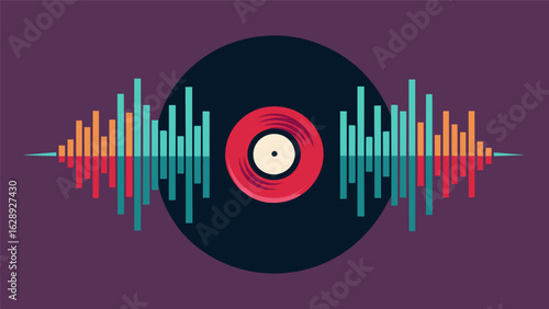 A minimalist interpretation of vinyl sound wave art with a single record displaying the simple yet iconic beats of a classic hip hop track. Vector illustration