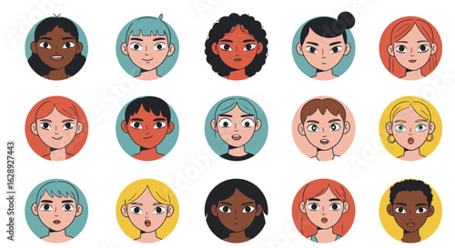 Set of modern flat design avatars representing a global community, diversity, and individual expressions