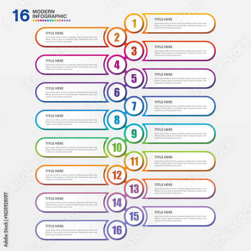 Basic infographic design 16 options or steps. Infographics business concept.