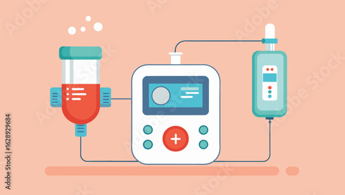 A diagram of a medical device such as an inhaler or insulin pump with labels and instructions on how to use it for precise dosing..
