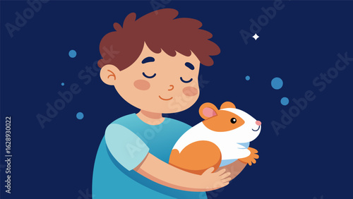 A child gently rocking their hamster to sleep in their hands soothing the tiny creature with soft lullabies..