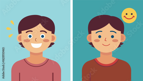 A beforeandafter comparison of a persons facial expressions the first showing a sad and anxious individual and the second a happy and relaxed person.