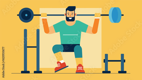 A fitness enthusiast with a prosthetic leg shows off his strength on an adaptive weightlifting machine.. Vector illustration